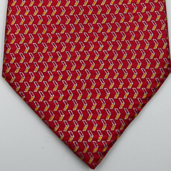 NEW $295 Brioni Red W/ Gold and Silver Design Made in Italy Long Satin Silk Tie